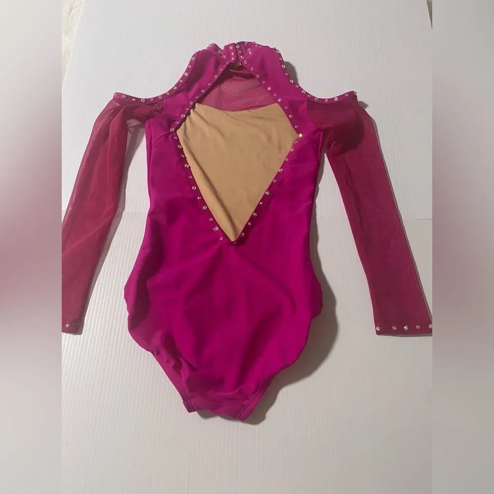 Custom contemporary lyrical solo illusion hot pink Dance Costume 2 piece MC